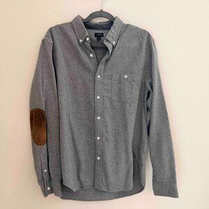 J.Crew Men’s casual button down gray flannel wool cotton elbow patch shirt L